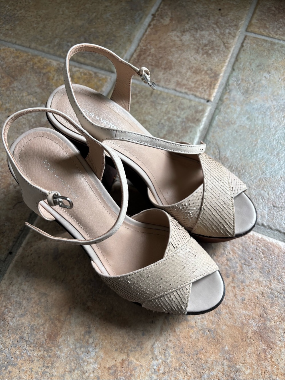 Pour La Victoire Beige/Tan Woven Open-Toe Ankle Strap Sandals